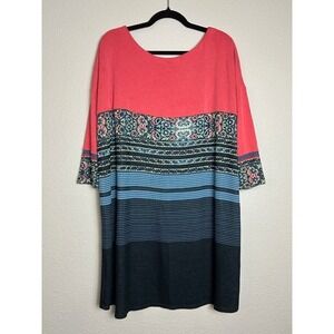 Free People M Boho Stripe Print Tunic Top Modal Mini‎ Dress Oversized Soft Comfy